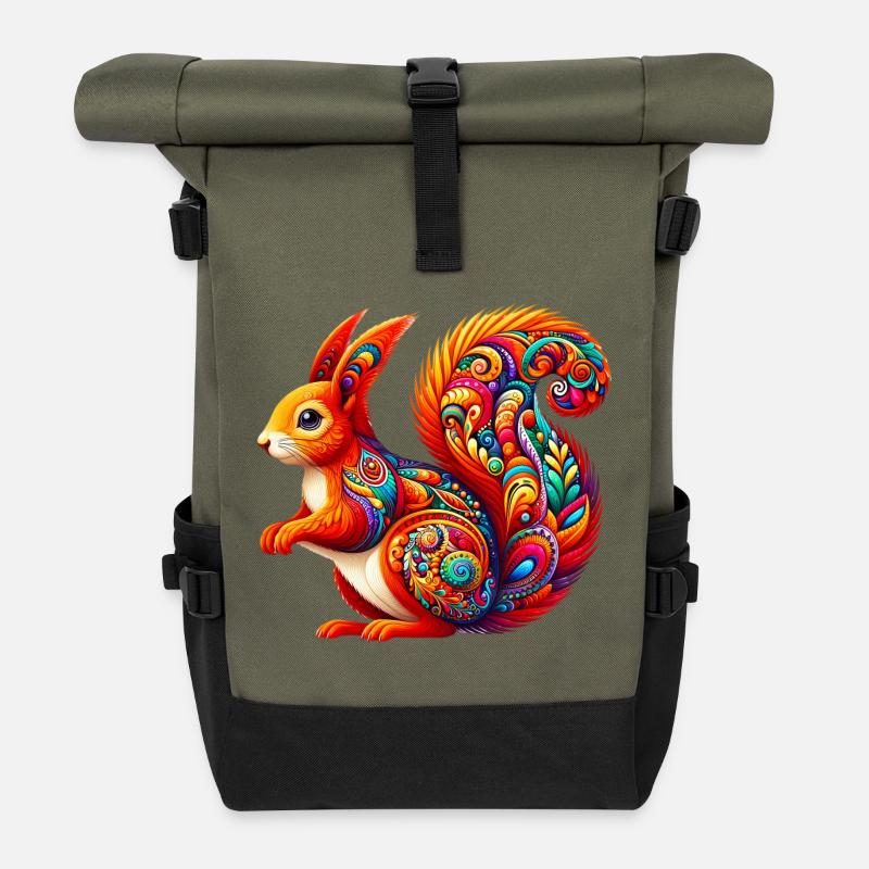 Eichhörnchen - Rolltop Rucksack - Olive/Schwarz