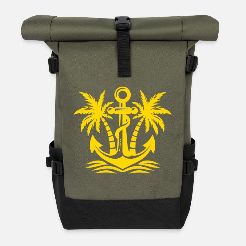 Anker mit Palmen Logo - Rolltop Rucksack - Olive/Schwarz