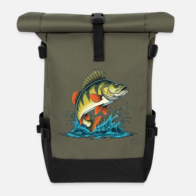 Perch Fishing Predator Fishing - Roll Top Backpack - olive/black