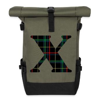 Monogramm x Schottischer Tartan - Rolltop Rucksack - Olive/Schwarz - Vorne