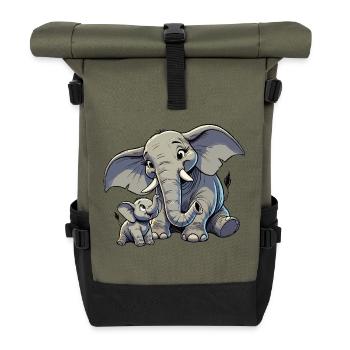 African elephant mother and child - Roll Top Backpack - olive/black - Front