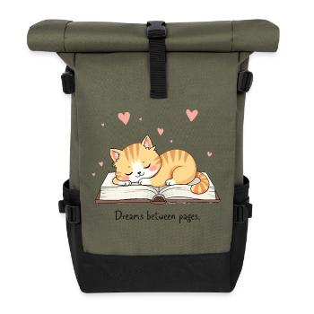 Cute design for book and animal lovers - Roll Top Backpack - olive/black - Front