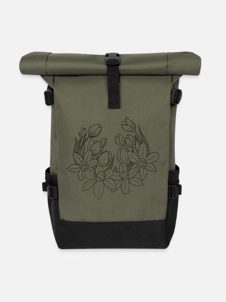 Frühlingsblumen - Rolltop Rucksack - Olive/Schwarz