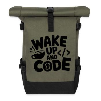 Aufwachen und Programmieren - Rolltop Rucksack - Olive/Schwarz - Vorne