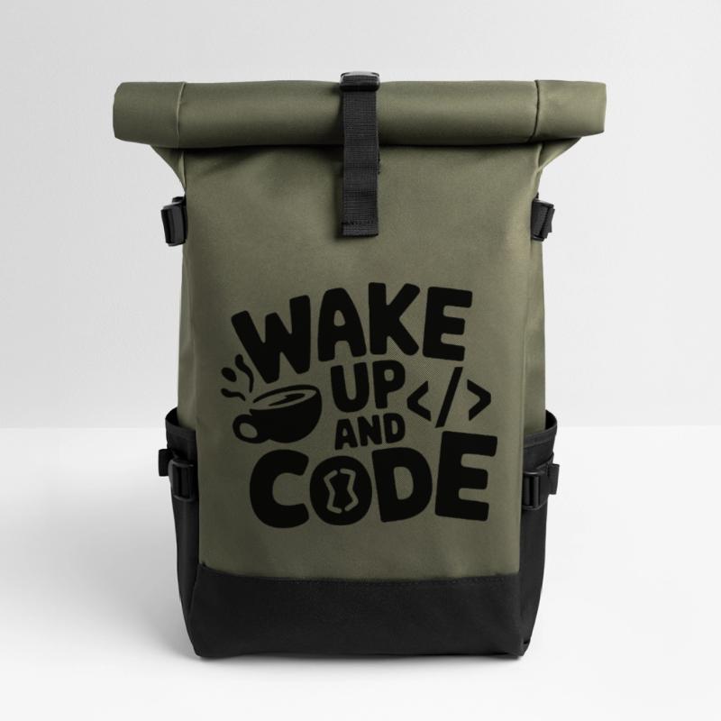 Wake Up and Code Roll Top Backpack