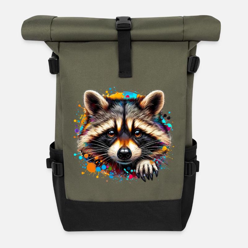 Waschbär - Rolltop Rucksack - Olive/Schwarz
