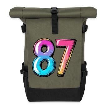 87 Zahl Bunt - Rolltop Rucksack - Olive/Schwarz - Vorne
