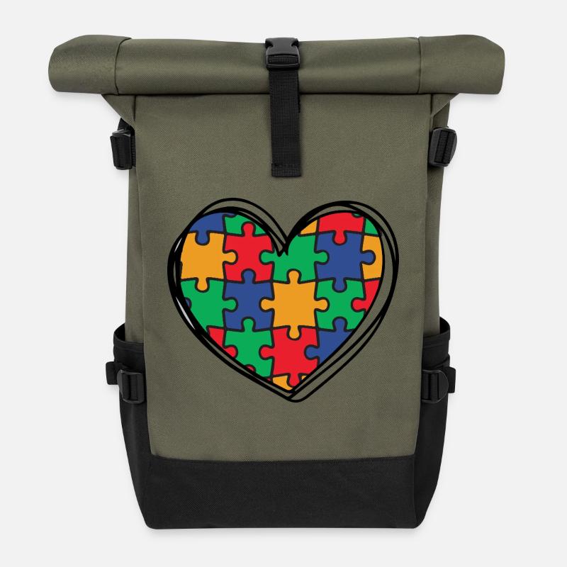 Autisme Autiste - Sac à dos roll top - olive/noir