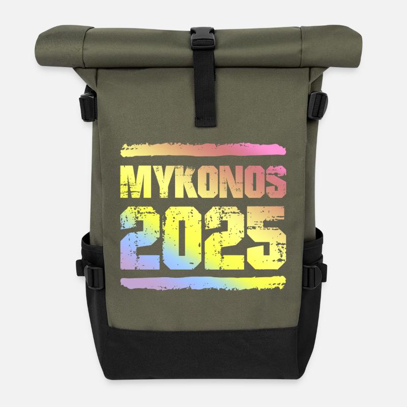 Mykonos 2025 Bunt - Rolltop Rucksack - Olive/Schwarz