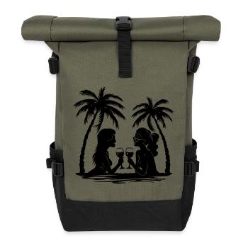 Frauen Palmen Relax - Rolltop Rucksack - Olive/Schwarz - Vorne