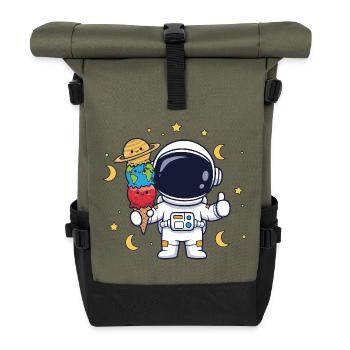 Astronaut Artwork Food Space Humor - Roll Top Backpack - olive/black - Front