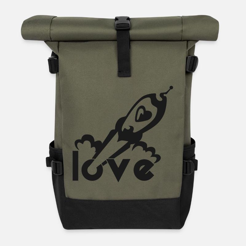 Love Rocket – Heart Space Space Design - Roll Top Backpack - olive/black