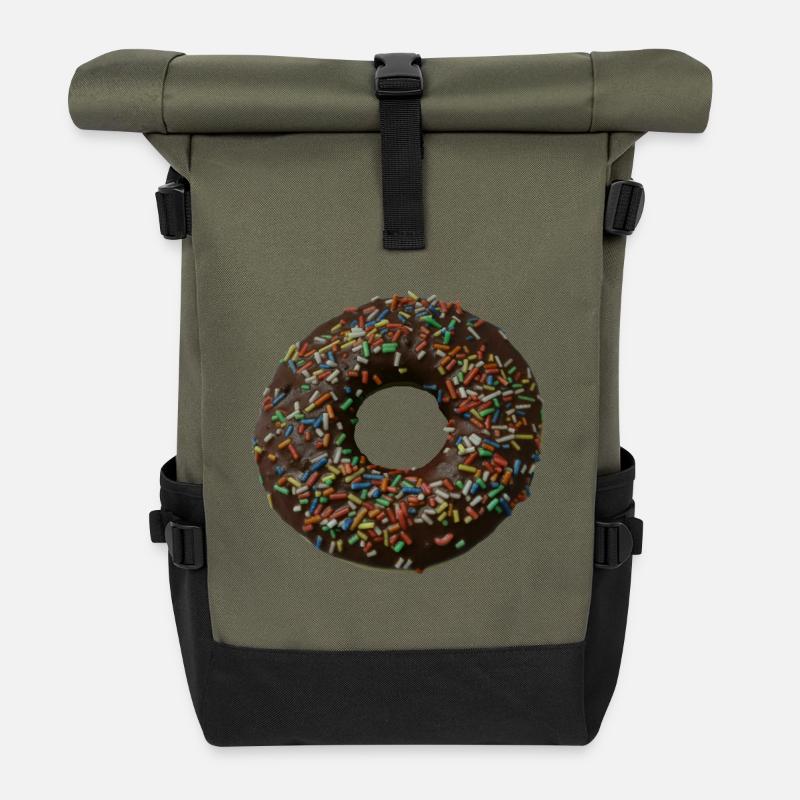 Chocolate donut with colorful sprinkles - Roll Top Backpack - olive/black