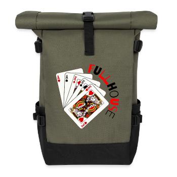 Retro-Spielkarten-Fanfare - Rolltop Rucksack - Olive/Schwarz - Vorne