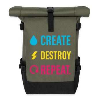 Kreative Denkweise, Künstlerhumor, Mehr Chaos - Rolltop Rucksack - Olive/Schwarz - Vorne