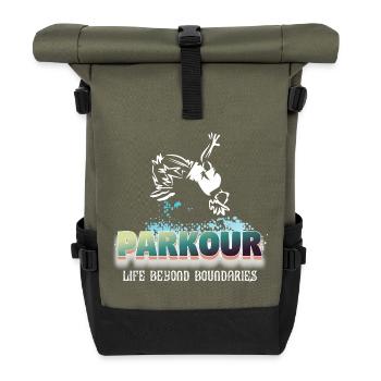 Parkour-Leben jenseits von Grenzen - Rolltop Rucksack - Olive/Schwarz - Vorne