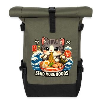 Kawaii Katze Ramen Nudeln Anime Katze - Rolltop Rucksack - Olive/Schwarz - Vorne