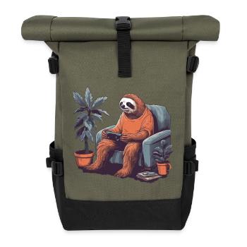 Lazy gamer in armchair - Roll Top Backpack - olive/black - Front