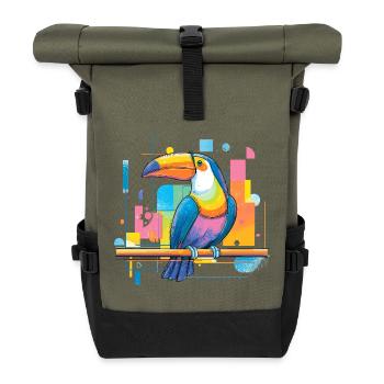 Colorful toucan on neon surfaces - Roll Top Backpack - olive/black - Front
