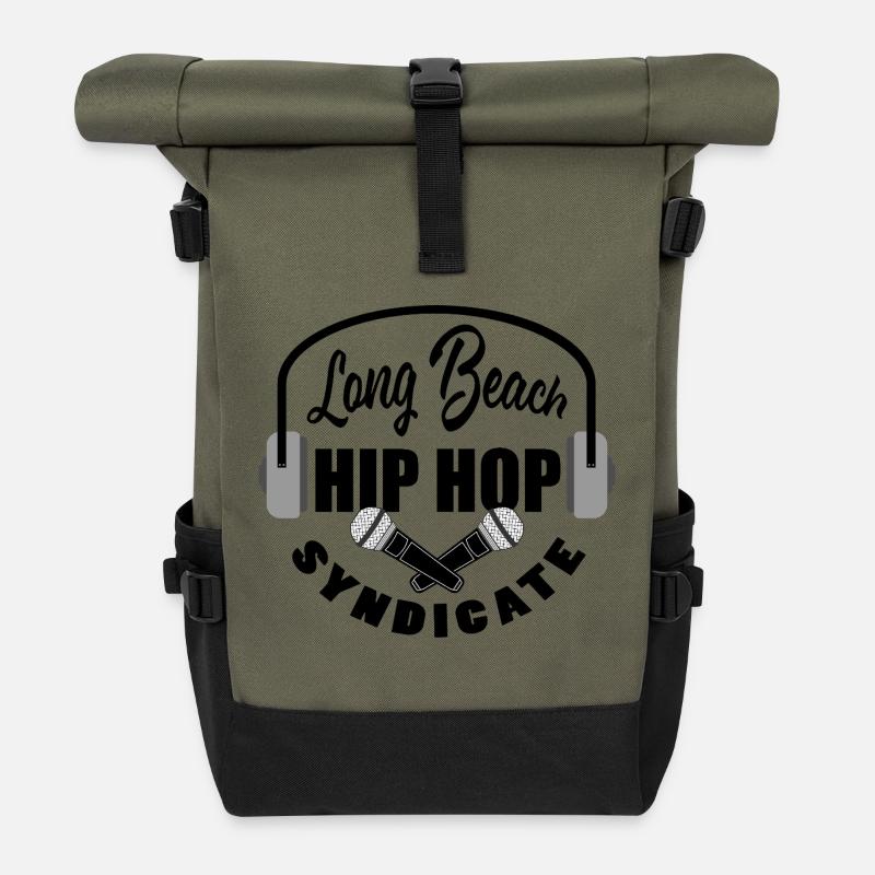Crossing Microphones Black - Long Beach Music - Roll Top Backpack - olive/black