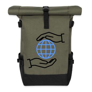 Weltkugel Hände Umriss Global - Rolltop Rucksack - Olive/Schwarz - Vorne