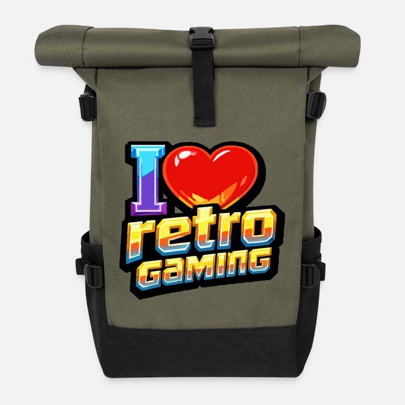 I love Retro Gaming - Roll Top Backpack - olive/black