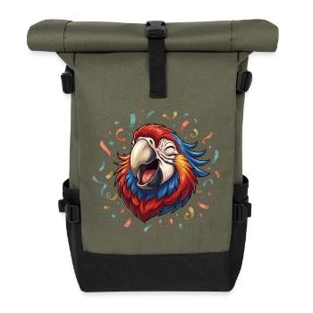 Fröhlicher Papagei Konfetti - Rolltop Rucksack - Olive/Schwarz - Vorne