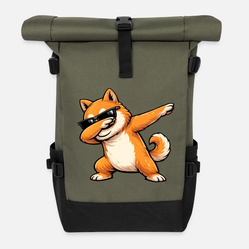 Dabbing Shiba Inu - Roll Top Backpack - olive/black