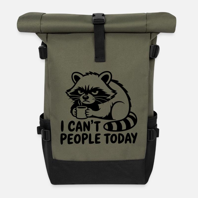 I Can’t People Today Raccoon Introvert Meme - Roll Top Backpack - olive/black
