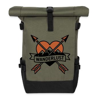 Heart Arrows Wanderlust Emblem - Roll Top Backpack - olive/black - Front