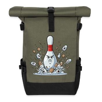 Exploding Bowling Pin Cartoon - Roll Top Backpack - olive/black - Front