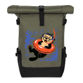 Lustiger Otter mit Taucherbrille - Rolltop Rucksack - Olive/Schwarz - Vorne