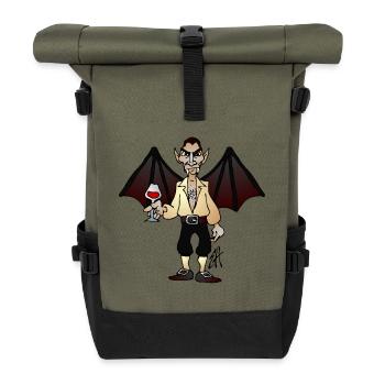 Vampire Dracula with Wine and Bat Wings - Roll Top Backpack - olive/black - Front