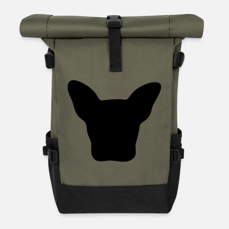 Französischer Bulldogge Kopf - Rolltop Rucksack - Olive/Schwarz