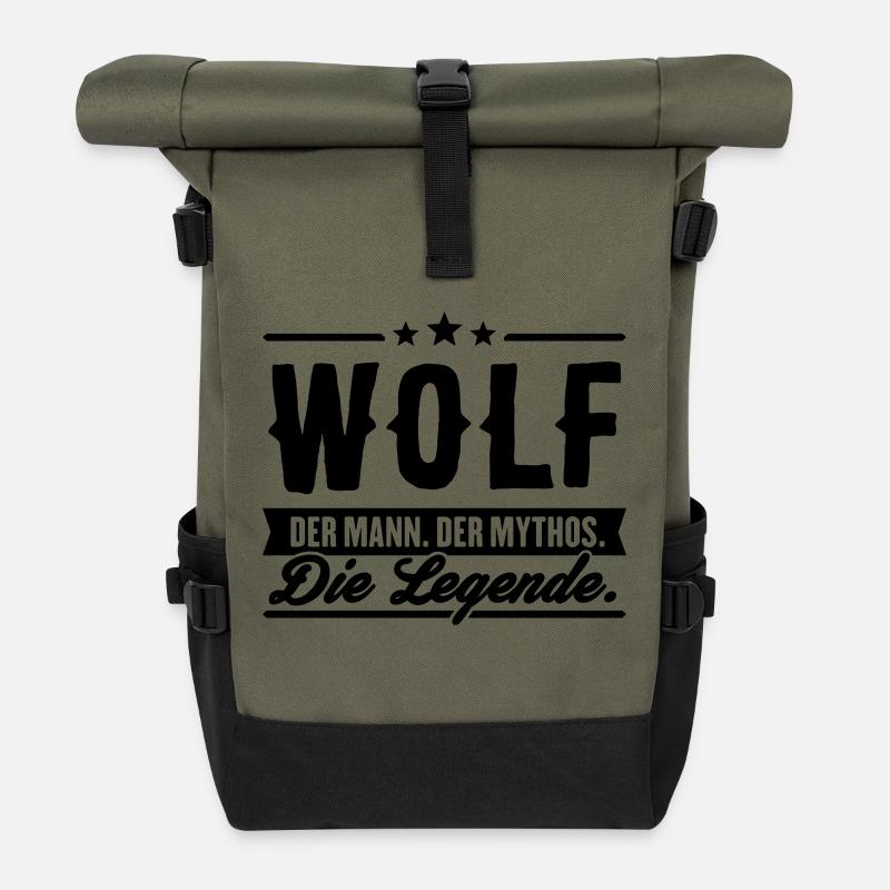 Mann Mythos Legende Wolf - Rolltop Rucksack - Olive/Schwarz