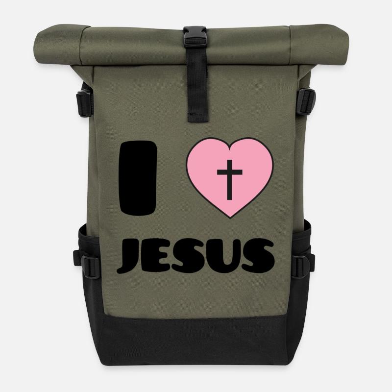 I Love Jesus - Sac à dos roll top - olive/noir