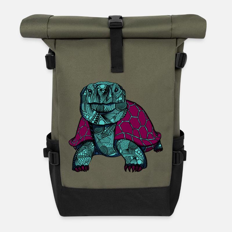 Galapagos Turtle - Roll Top Backpack - olive/black