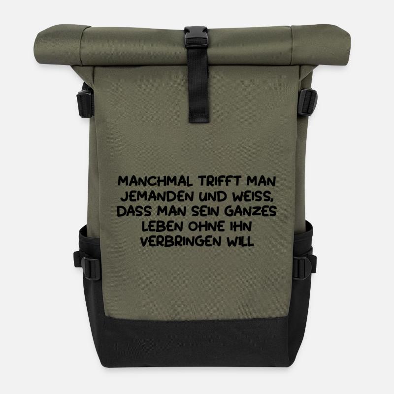 Manchmal trifft man jemanden... Lustiger Spruch - Rolltop Rucksack - Olive/Schwarz