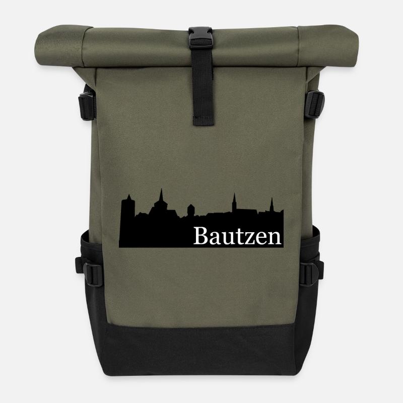 Bautzen Silhouette Skyline - Rolltop Rucksack - Olive/Schwarz