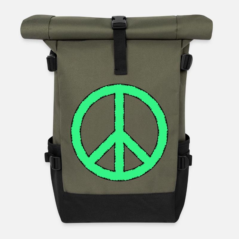 Peace sign - Roll Top Backpack - olive/black