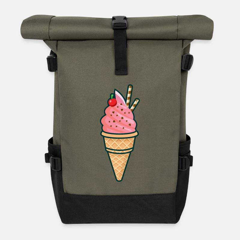 Eiscreme, Eis, Sommer, Sonne - Rolltop Rucksack - Olive/Schwarz