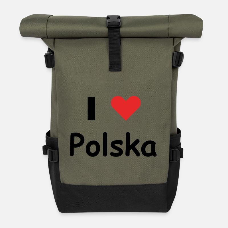 I Love Polska - Roll Top Backpack - olive/black
