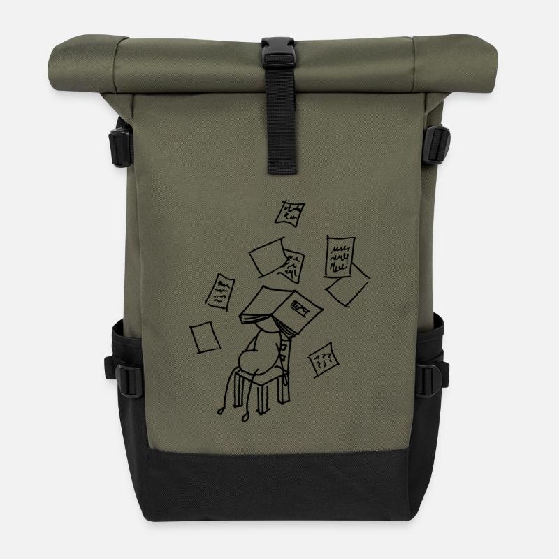 krank oder Schule - Rolltop Rucksack - Olive/Schwarz