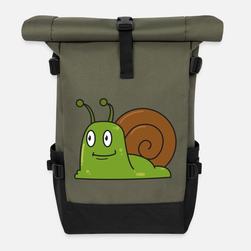 Schnecke Geschenk comic Schnecken Tier Natur Kind - Rolltop Rucksack - Olive/Schwarz
