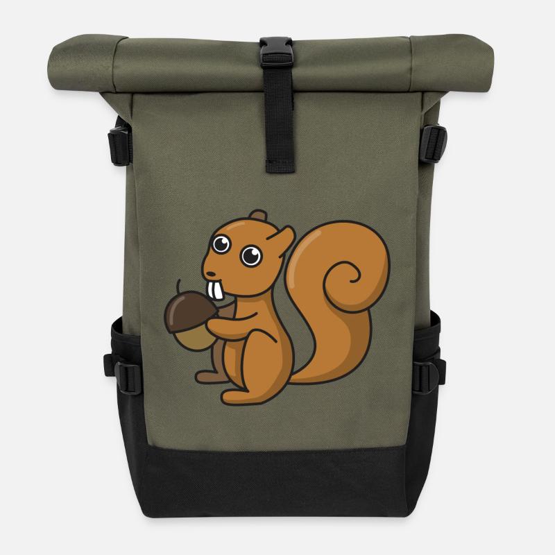 Eichhörnchen Comic Geschenk Nuss Wald Tier Kinder - Rolltop Rucksack - Olive/Schwarz
