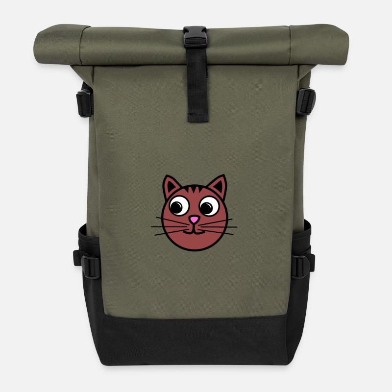 Braune Katze - Rolltop Rucksack - Olive/Schwarz