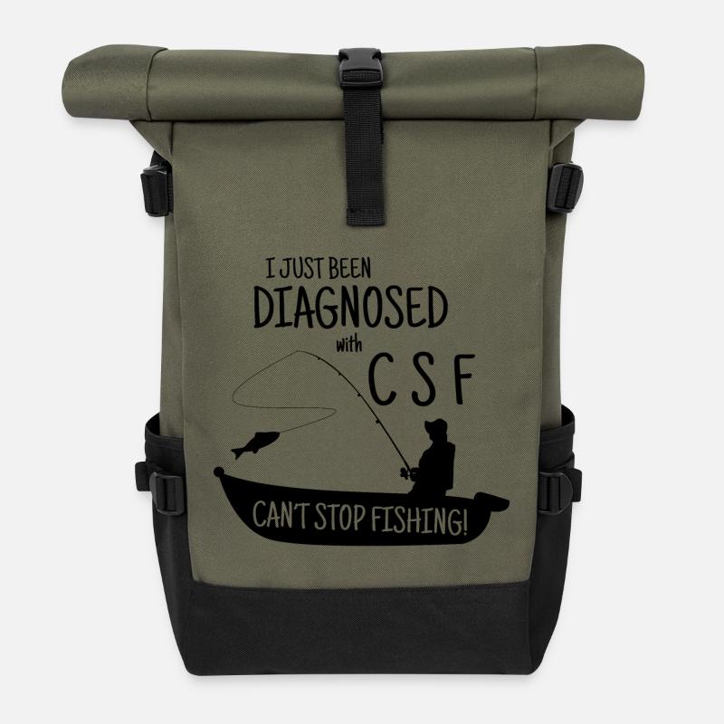 Angeln Fischen - Rolltop Rucksack - Olive/Schwarz