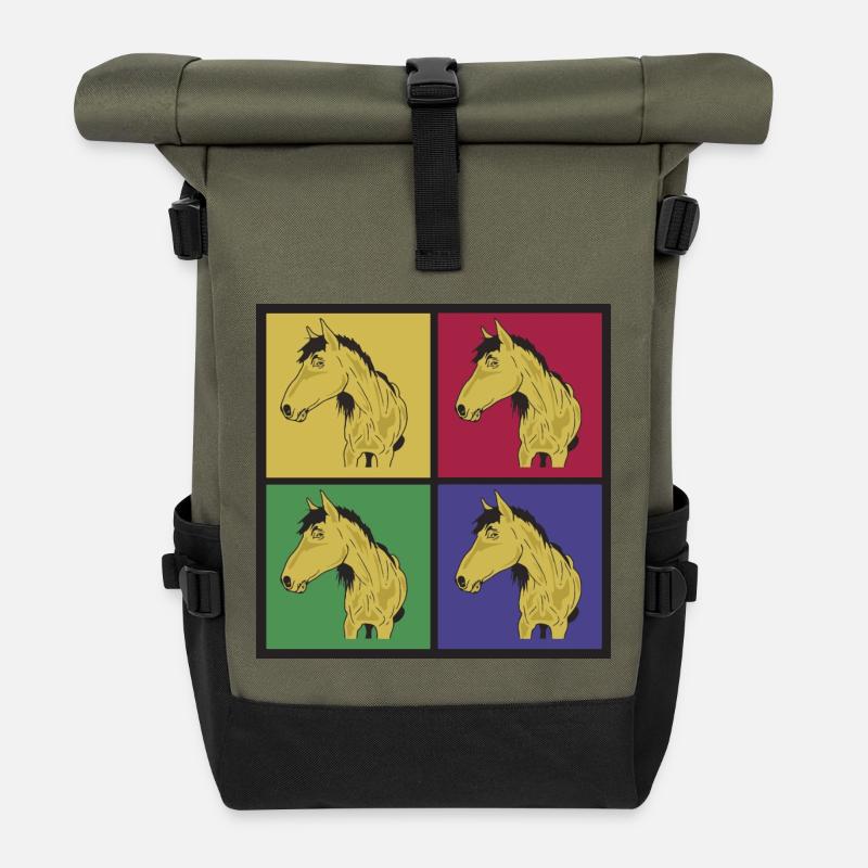 Pferde Pop-Art - Rolltop Rucksack - Olive/Schwarz