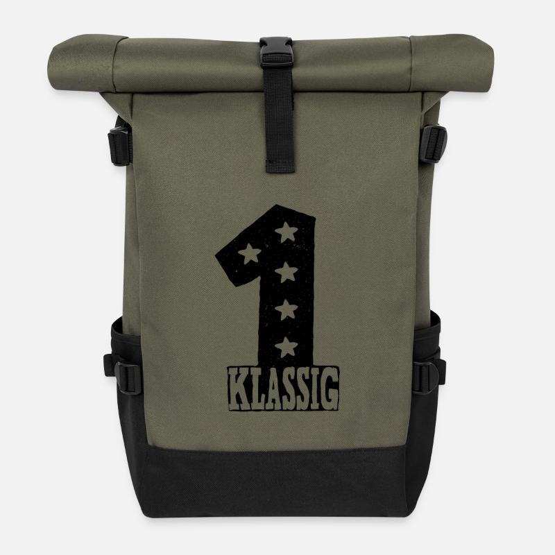 Einschulung - Rolltop Rucksack - Olive/Schwarz