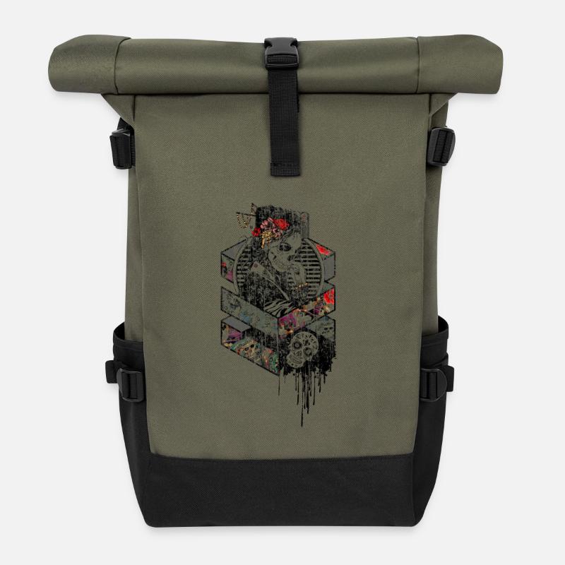 Geisha skeleton bone used look - Roll Top Backpack - olive/black